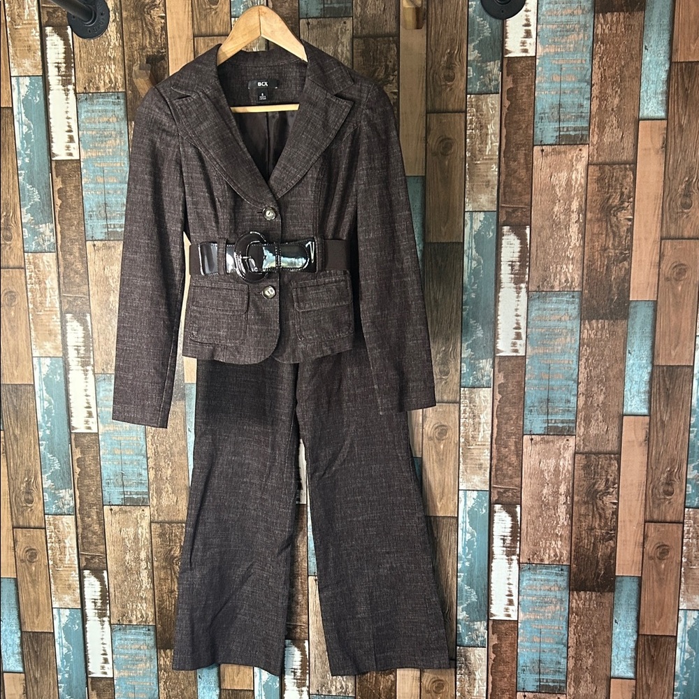 BCX Dark Brown Textured Jacket and matching pants set